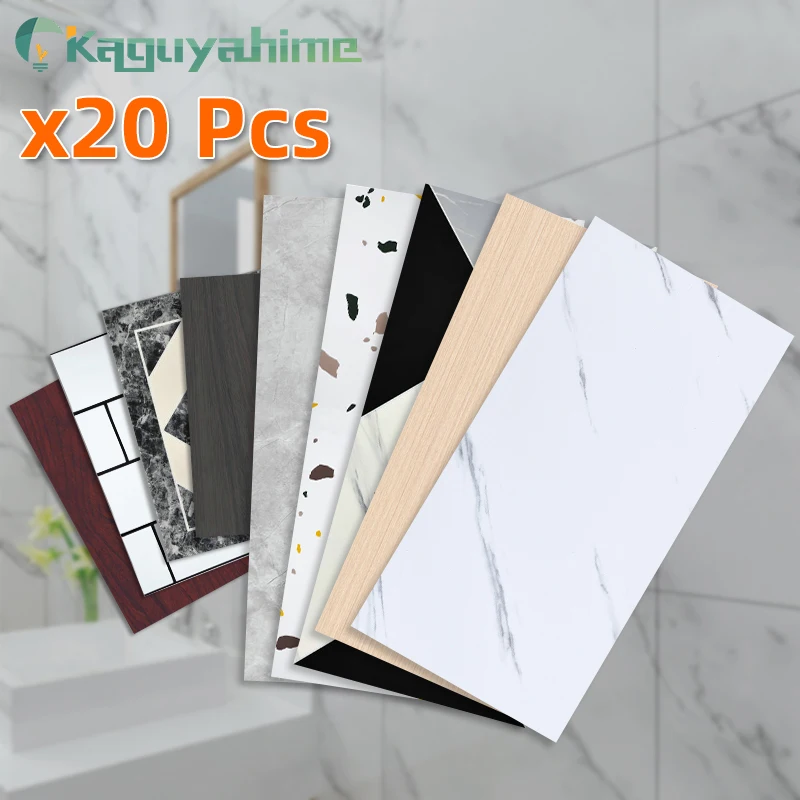 =(K)=20Pcs 30cm DIY Imitation Tile Wood Marble Floor Stickers Self-adhesive Wall Sticker Waterproof Bathroom Home Decoration