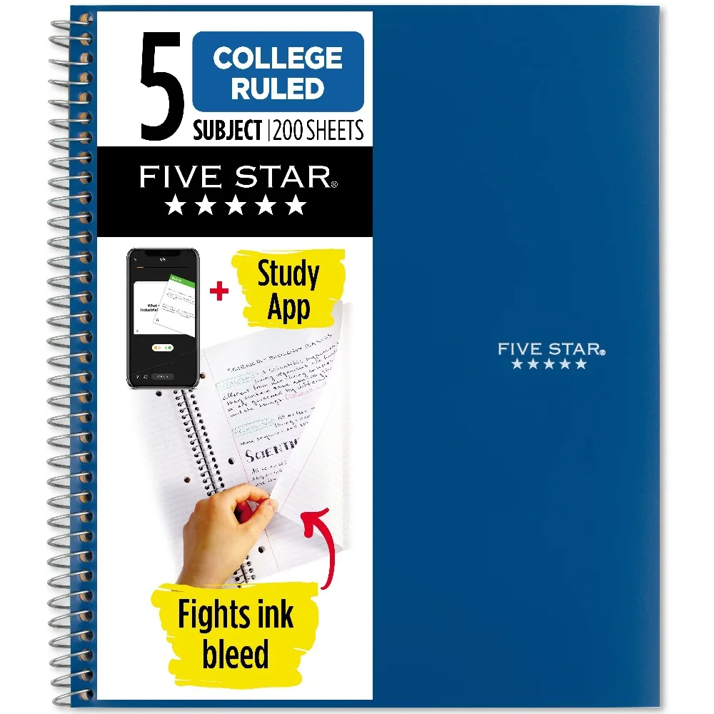 Spiral Bound Notebook with Study App 5 Subject College Ruled 8.5 x 11 Inches for School College Office Note Taking Planning Organization
