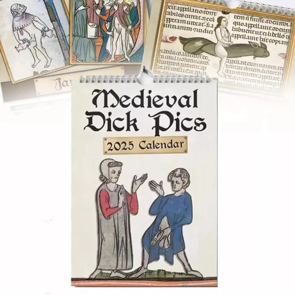 Humorous Medieval Dick Pics 2025 Calendar Hanging History Enthusiasts Prankster Dick Illustrations Calendar Provocative Nature's