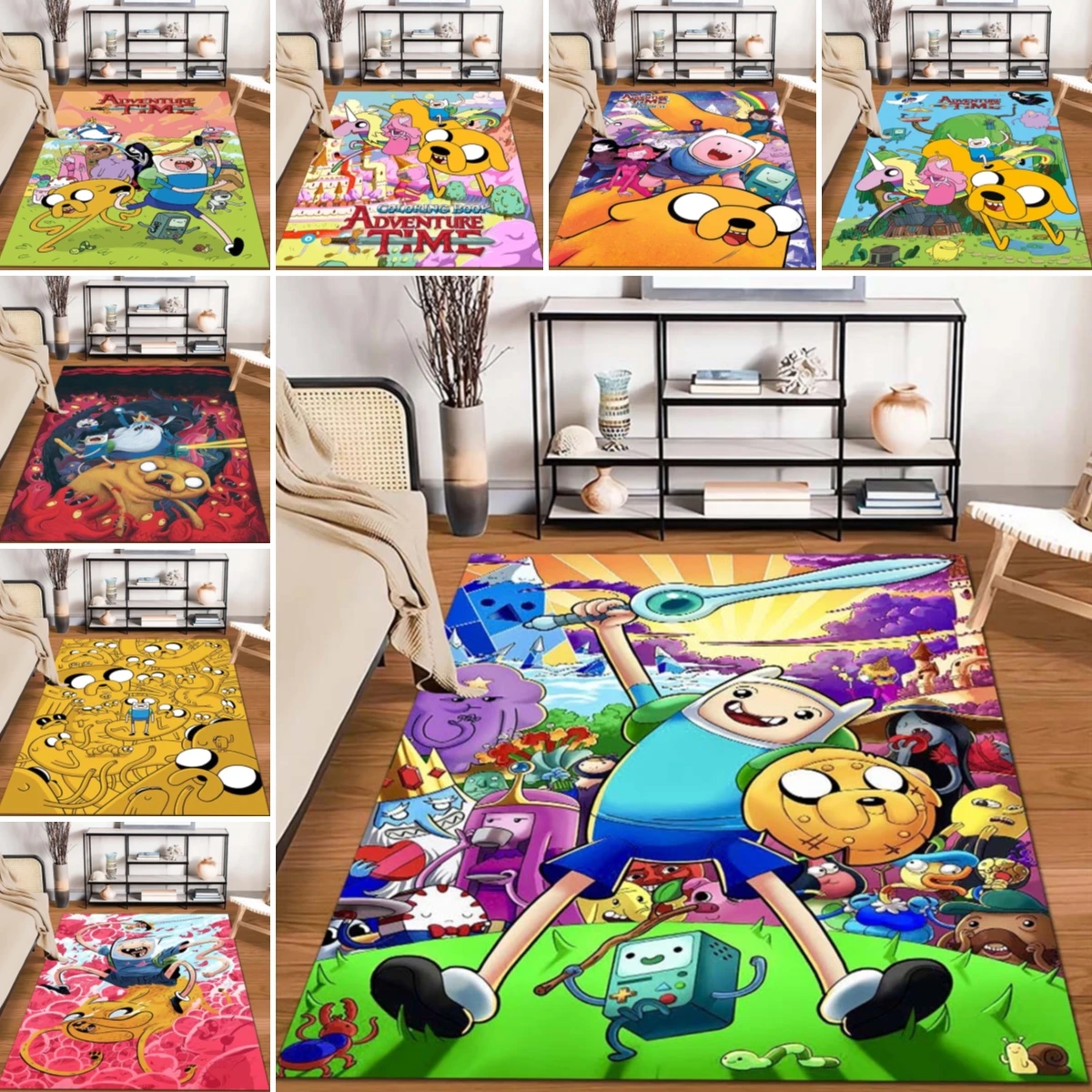 Alfombrillas antideslizantes para exteriores con estampado de dibujos animados de Adventure Time, de varios tamaños, para decoración del hogar y de habitaciones, regalos de cumpleaños.