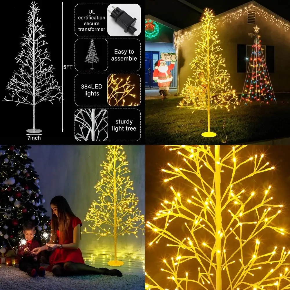 

5ft Tall 384 LED-lit Birch Trees, Bendable Warm White Lights, Indoor/Outdoor Decor for Home, Party, Holidays
