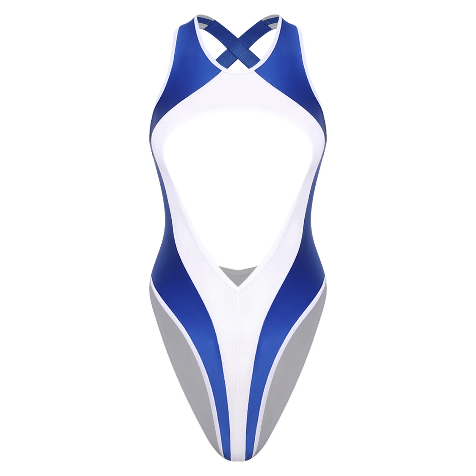 Womens Halter Swimwear See Through Bodysuit Lingerie One Piece Swimsuit Cutout Color Blocking Leotard Bathing Suit Clubwear