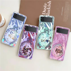 Genshin Impact Cartoon Logo For Samsung Galaxy Z Flip 3 4 5 Hard Folding Clear PC Phone Case For Samsung Z Flip3 Cover Bumper