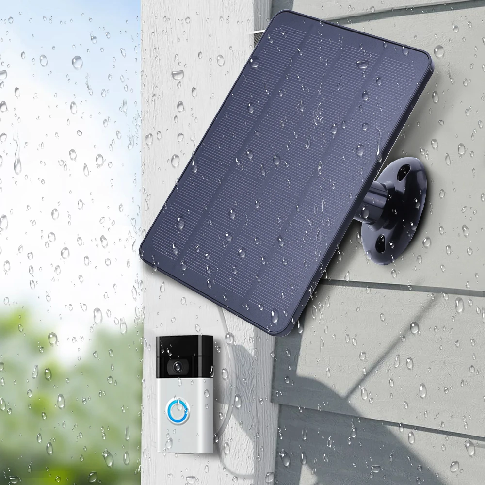 4W 5V Solar Charging Panel Waterproof 360° Adjustable Bracket with 9.8FT Charging Cable for Ring Video Doorbell 4/3/2