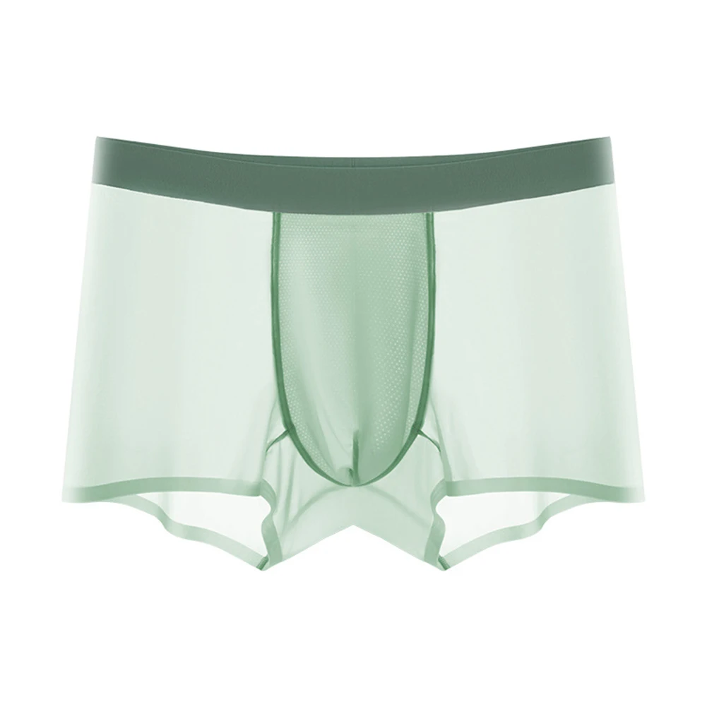

Дышащие мужские трусы-боксеры из ледяного шелка, ультратонкие, бесшовные, с сетчатой вставкой, U-образным выпуклым карманом, летние, охлаждающие, нижнее белье-шорты