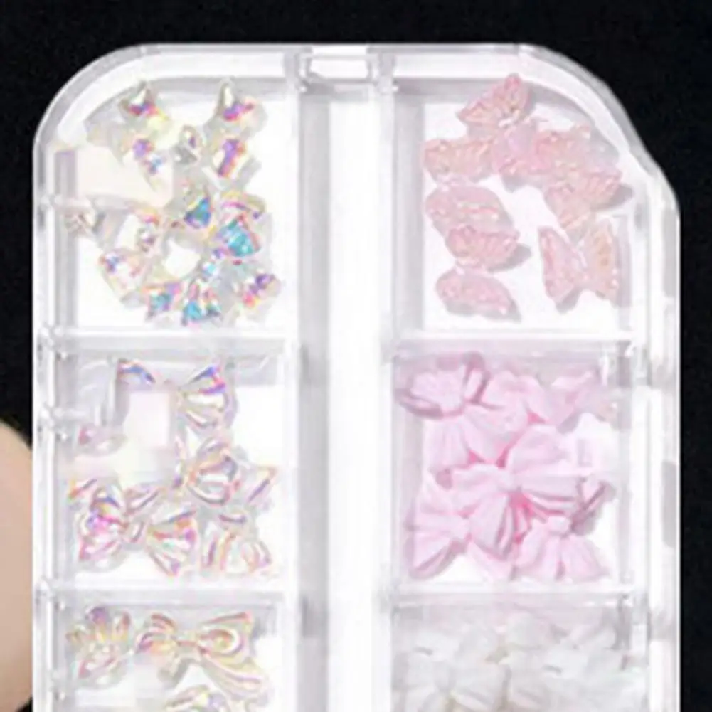 1 Set 3D Nail Art Charm 12 Grids Rhinestone Faux Pearl Bow Rose Flower Nail Jewelry DIY Crafts Nail Decoration Accessories