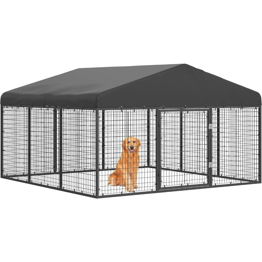 

118" x 118" Outdoor Dog Kennel Steel Ideal Dog Fence for Medium/Small Dogs Anti-Rust Coating Cage with Roof All Weather Resistan