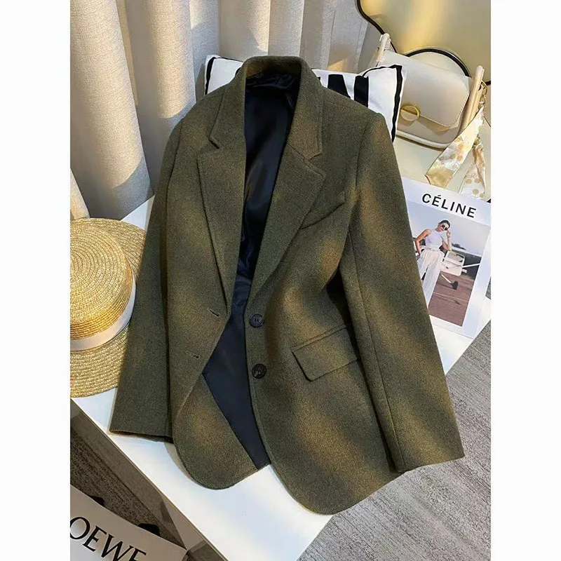 

High Quality Suit Jacket Women Autumn Woolen Coat Blazer Outwear Ladies Long-sleeved Casual All-Match Suit Top Female Blazer