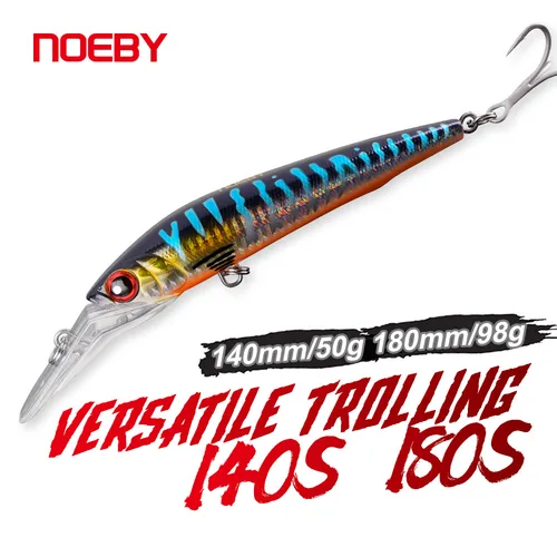 Señuelo de pesca NOEBY Trolling Minnow, 14cm, 50g, 18cm, 98g, juego en alta mar que se hunde, cebo duro Artificial para atún, señuelos de pesca en barcos de mar
