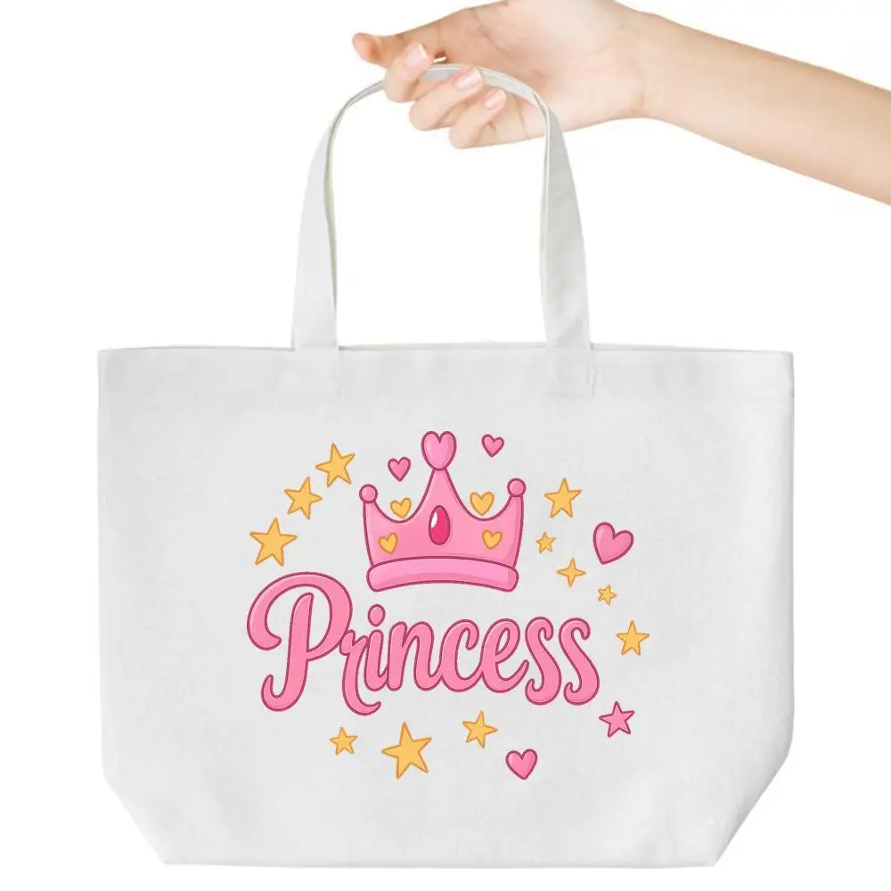 

Большая сумка Princess Crown. Дизайн с блестками и звездами для покупок, школы и повседневного использования. Модный аксессуар.