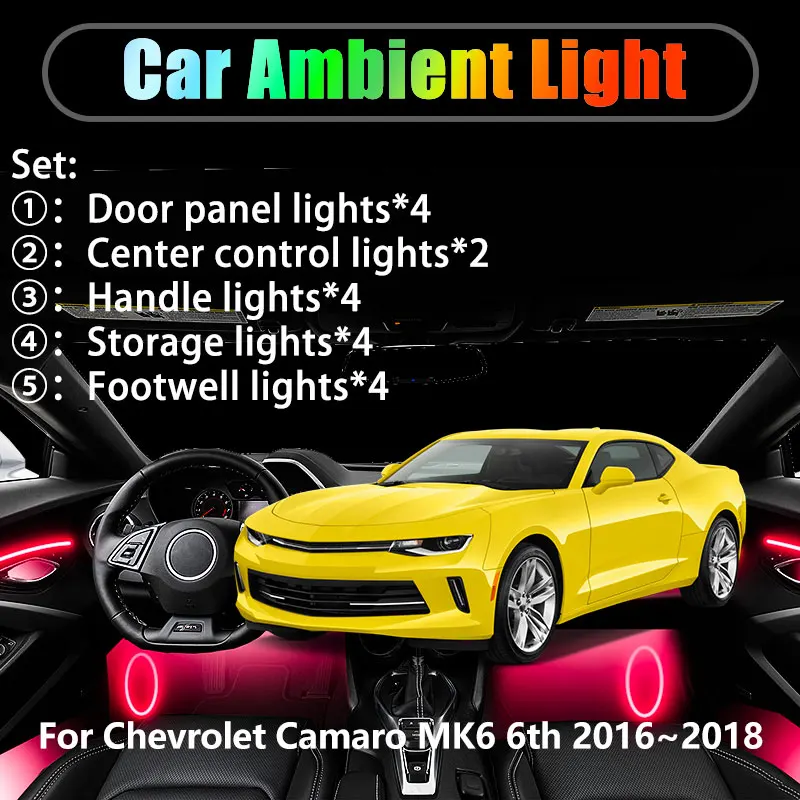 

Для Chevrolet Camaro MK6 6th 2016 ~ 2018 2/18 в 1 Автомобильное окружающее освещение Светодиодные внутренние светодиодные фонари багажника USB RGB Ensemble Streamer