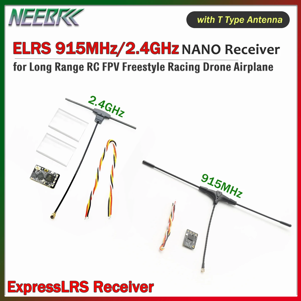 ELRS 915MHz/2.4GHz NANO ExpressLRS Receiver w/T Type Antenna Support Wifi Upgrade for Long Range RC FPV Freestyle Drone DIY Part