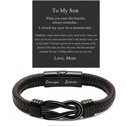 Birthday Gifts for Son from Mom, Valentine's Day Gifts for Son, Leather Bracelets for Son, Knotted Bracelets Jewelry for Son wit