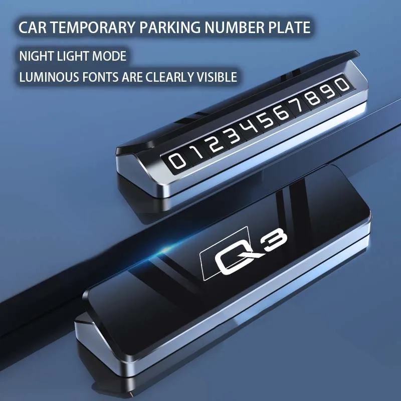 

Car Metal Mobile Phone Temporary Parking Number Plate For Audi Q3 Q5 Q7 8U F3 2019 2023 2024 Accessories Logo Carplay Key Case