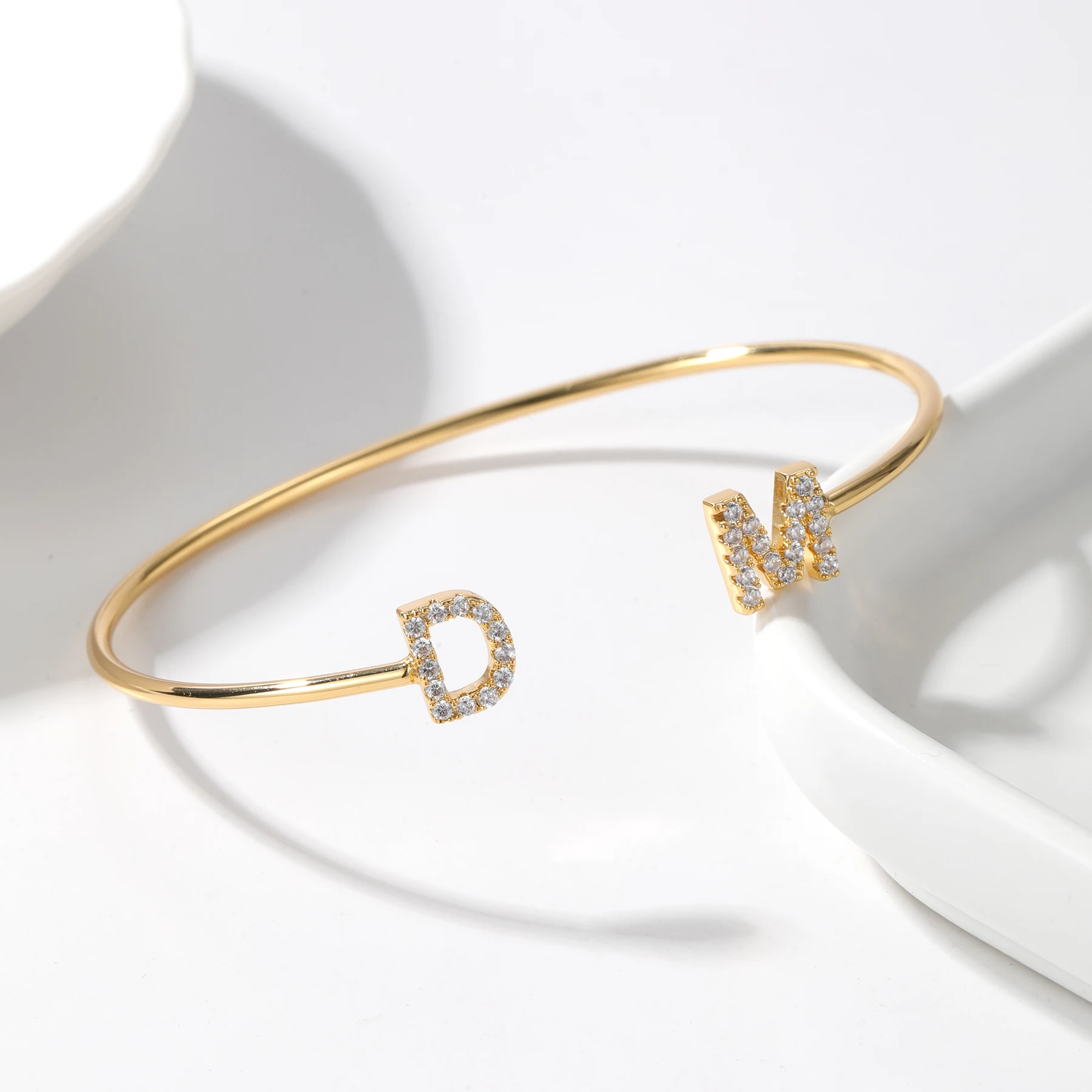 Customized Initial Letter Bracelet Personalized Open Bracelet Luxury Zircon Letter Valentine's Day Gift Girlfriend Wife Jewelry