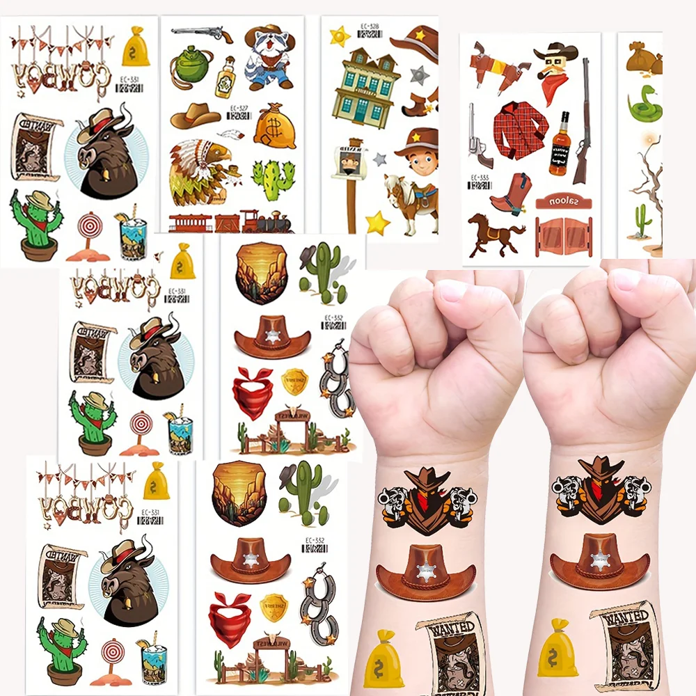 

West Cowboy Temporary Tattoos Birthday Party Kids Cowgirl Fake Tattoos Sticker Gift Boys and Girls Crafts ﻿