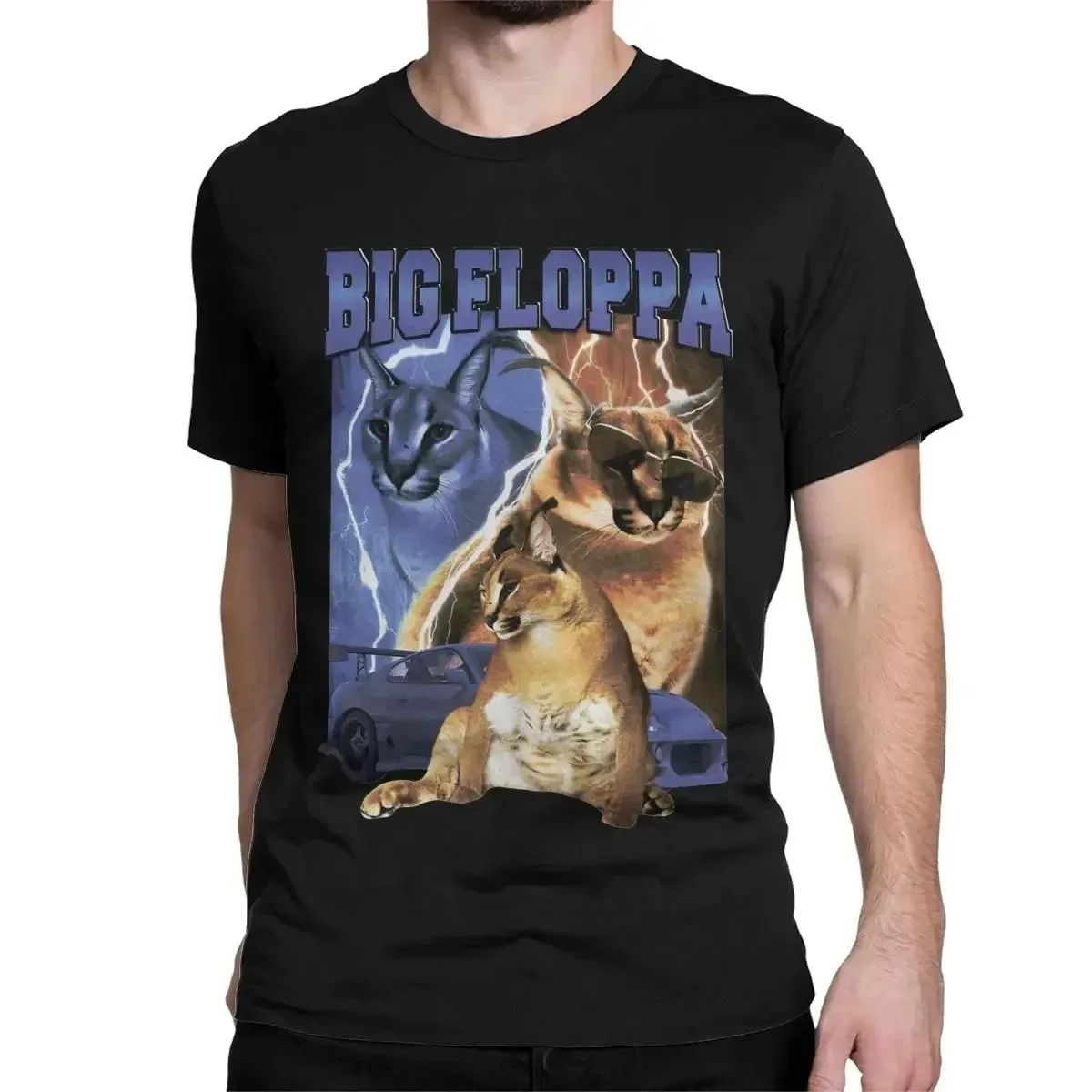 Men Women's BIG FLOPPA VINTAGE RAP Cat Meme T Shirts Big Floppa Pure Cotton Clothing Unique Short Sleeve Tees Gift Idea T-Shirts