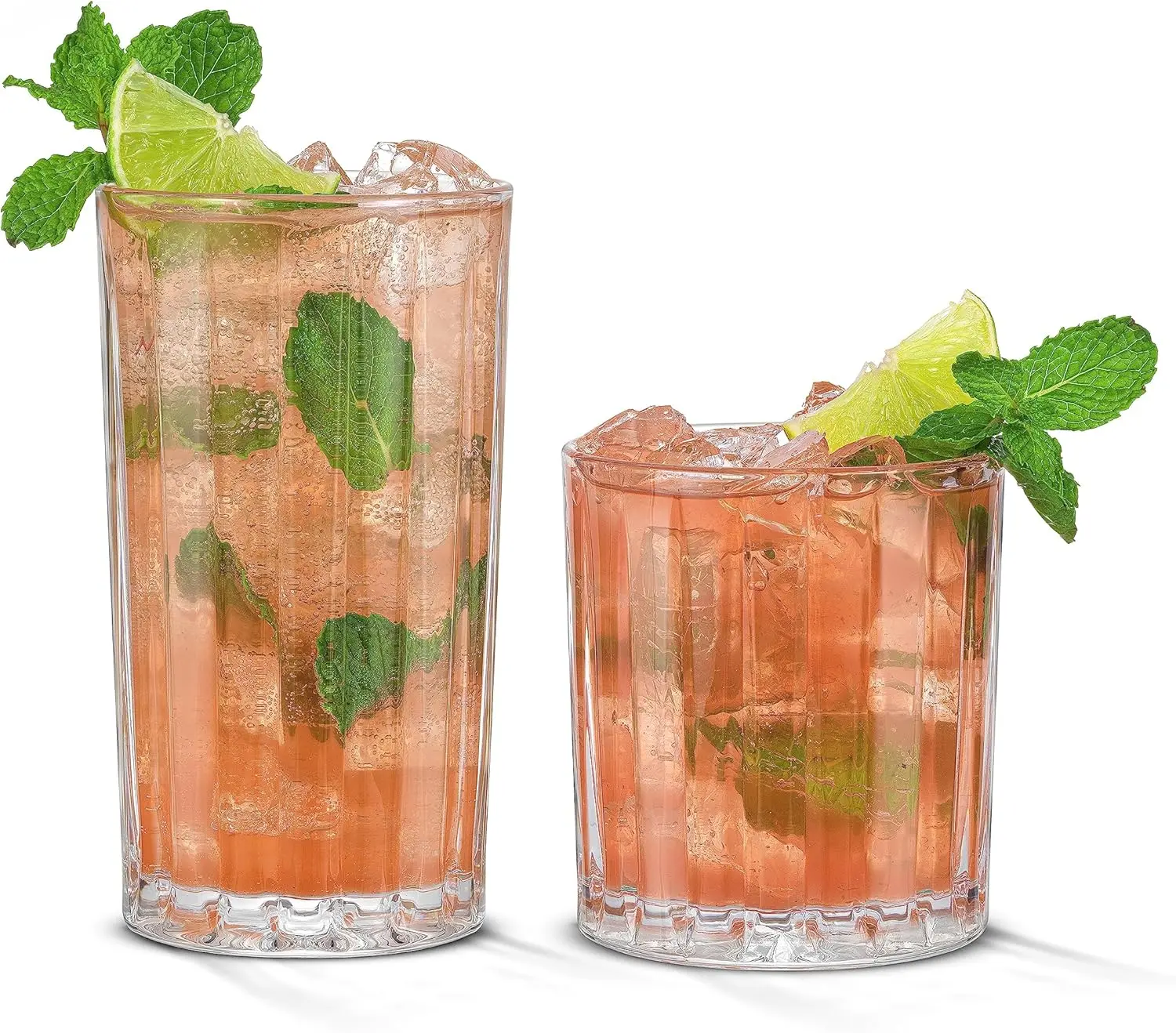 

Drinking Glasses Set of 8, Alina Ribbed Glassware. 12oz Rocks Glass and 14oz Highball Glass set