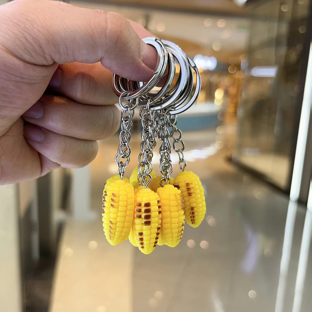 10pcs Simulation Corn Keychain Cartoon Plant Pendant Accessory Y2K Pendant Keychain Thanksgiving Corn Decoration Key Ring