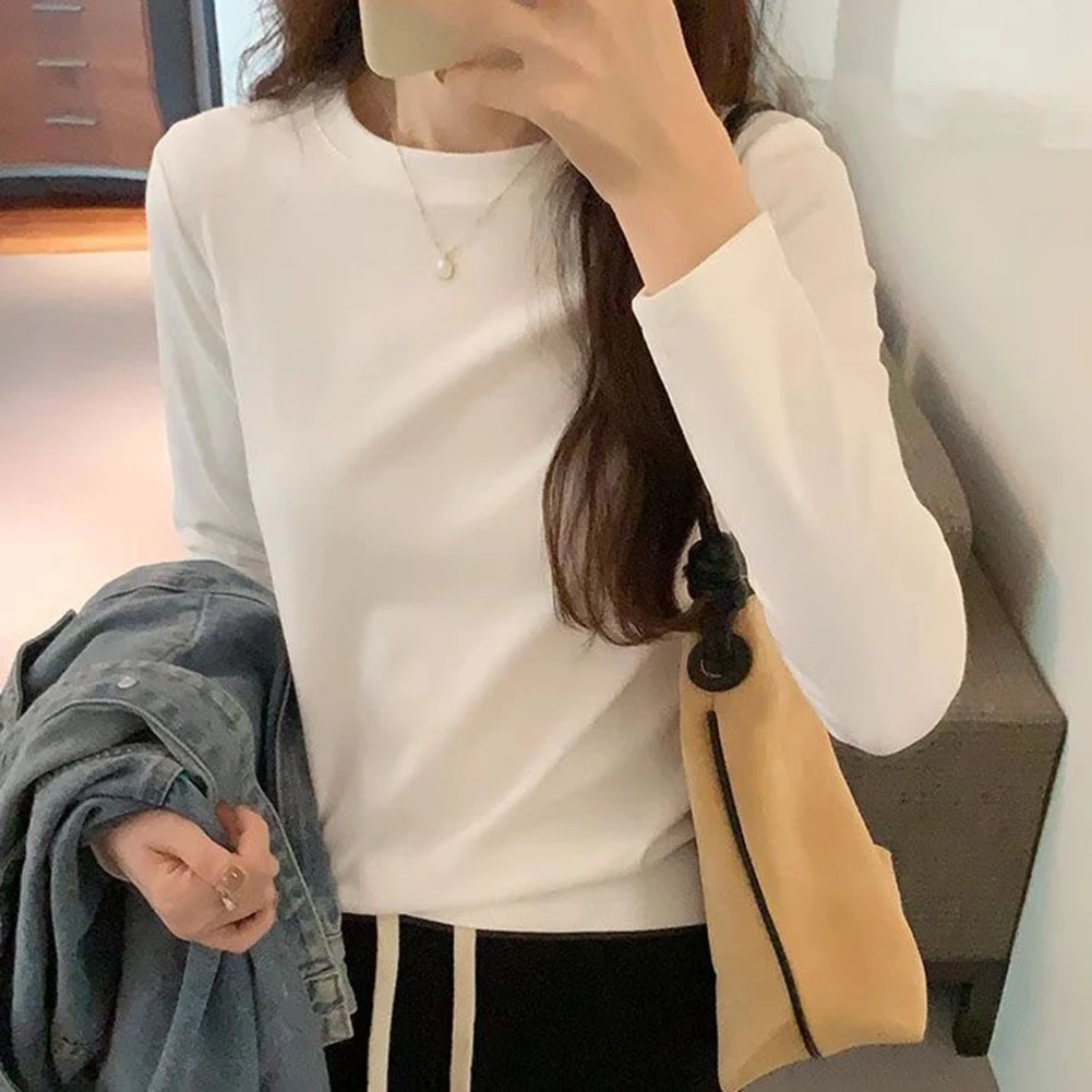 

Thick Double Sided Velvet Long Sleeve T Shirt for Women Undercover Casual Top Slight Stretch Suitable for Autumn and Winter