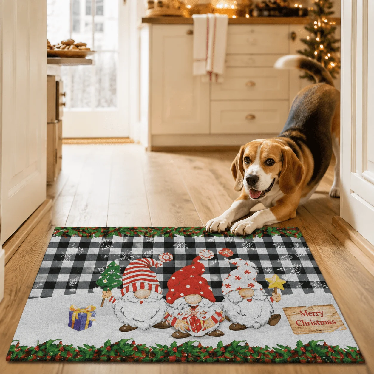 1pc Christmas Doormat, Santa Reindeer Snowman Design, Low-Pile Mat for Living Room Foyer Bathroom Balcony Outdoor