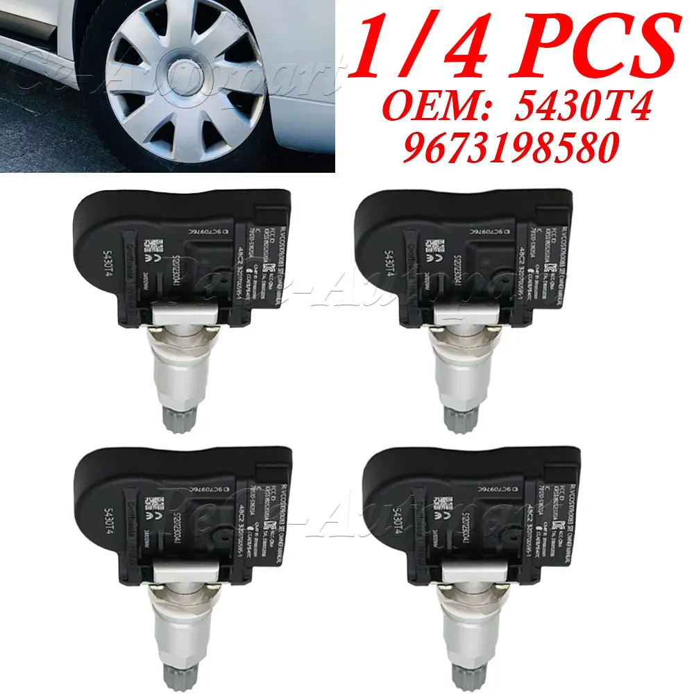 1/4PCS Samochodowy czujnik ciśnienia w oponach TPMS 5430T4 9673198580   Dla Peugeot 207 307 407 508 607 807 1007 Dla Citroen C4 C5 C6 C8 433Mhz