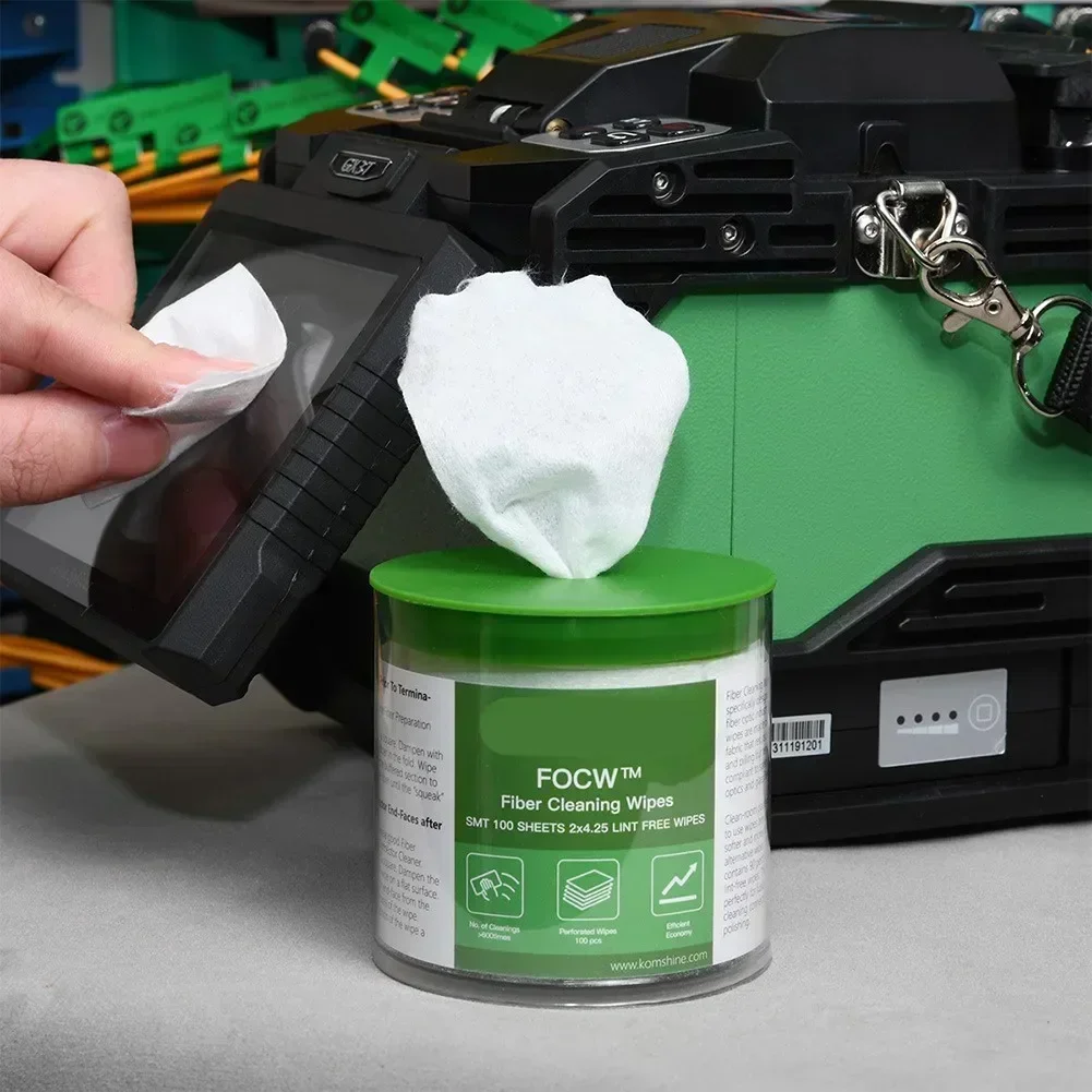 Komshine FOCW 100 PCS/Box Optical Fiber Cleaning Wipes Platform DustPaper Fiber Lint-Wipes Optical Fiber Clean Paper