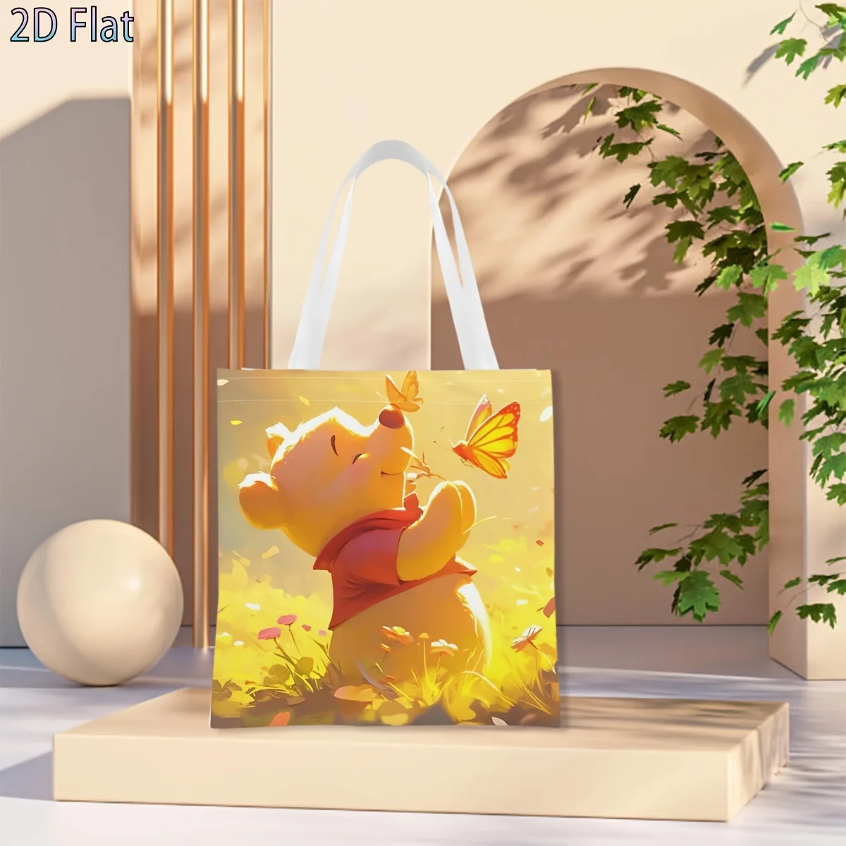 1pc Winnie the Pooh Sunlit Butterfly Print Tote Bag, reusabl