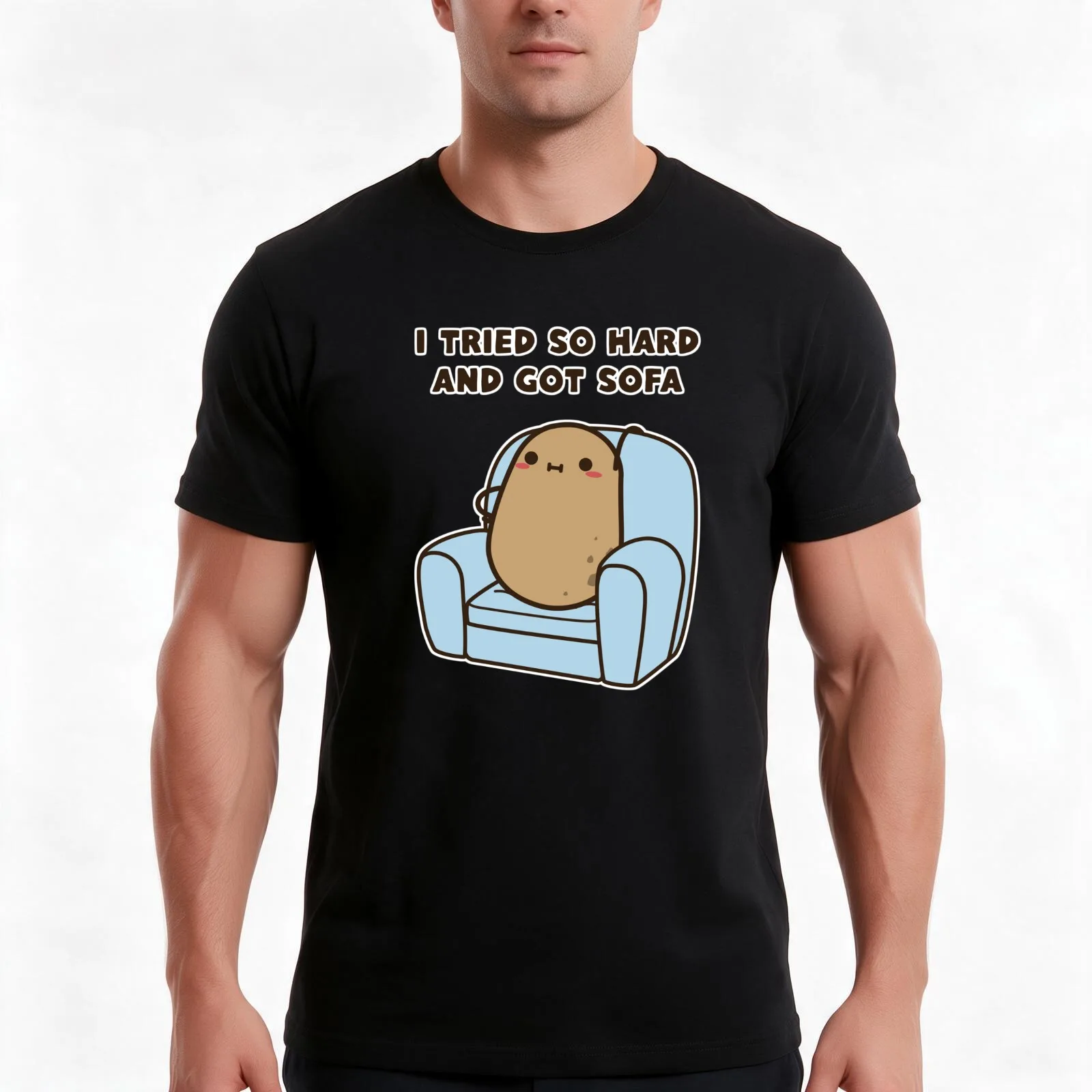 Couch Potato T-Shirt Summer Casual Cotton Tee Oversized Streetwear Tops Vintage Graphic Print Loose Fit Short Sleeve