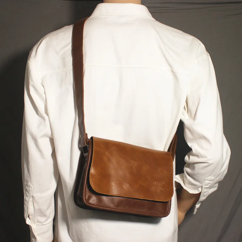 

Threebox Retro Japanese Style Leather Shoulder Bag Small Square Casual Chest Bag for Men Trendy Backpack Soft Surface Zipper ...