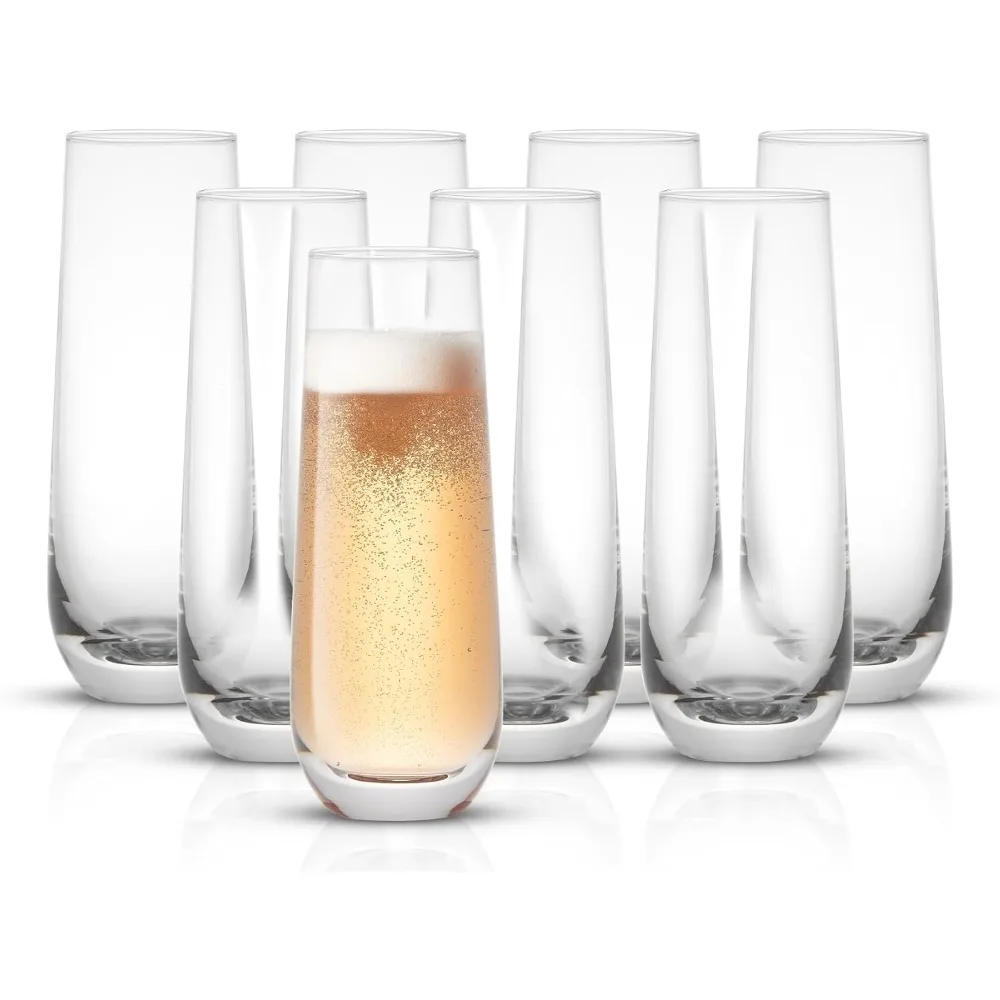 Milo Stemless Champagne Flutes Juego de 8 copas de cristal. Flauta de vino Prosecco de 9,5 oz, copas Mimosa, juego de copas de cóctel, agua H