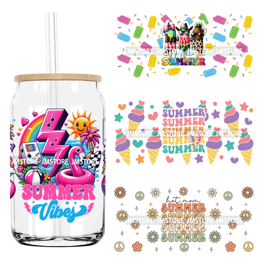 Sweet Summer Time Ice Cream UV DTF Stickers For 16OZ Libbey Glass Cup Can Wrap Transfers Stickers Custom Labels DIY Logo Coffee