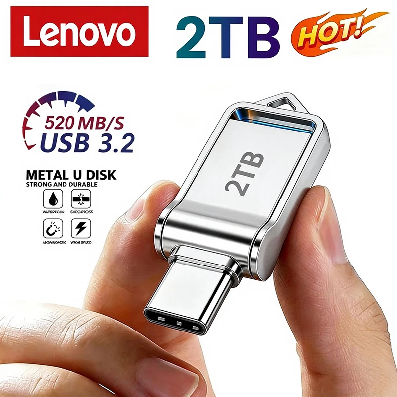 Lenovo Flash Drive Cam Accessories 2TB High-Speed USB 3.0 Type-C OTG Metal Pen Drive 1TB Portable Memory USB Stick Cam Accessory