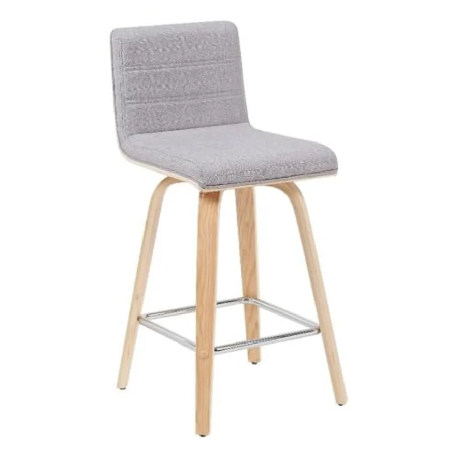 

Современный вращающийся барный стул Vienna Modern Swivel 26 с сиденьем, обтянутым серой тканью, и отделкой из дуба с узорчатой текстурой.