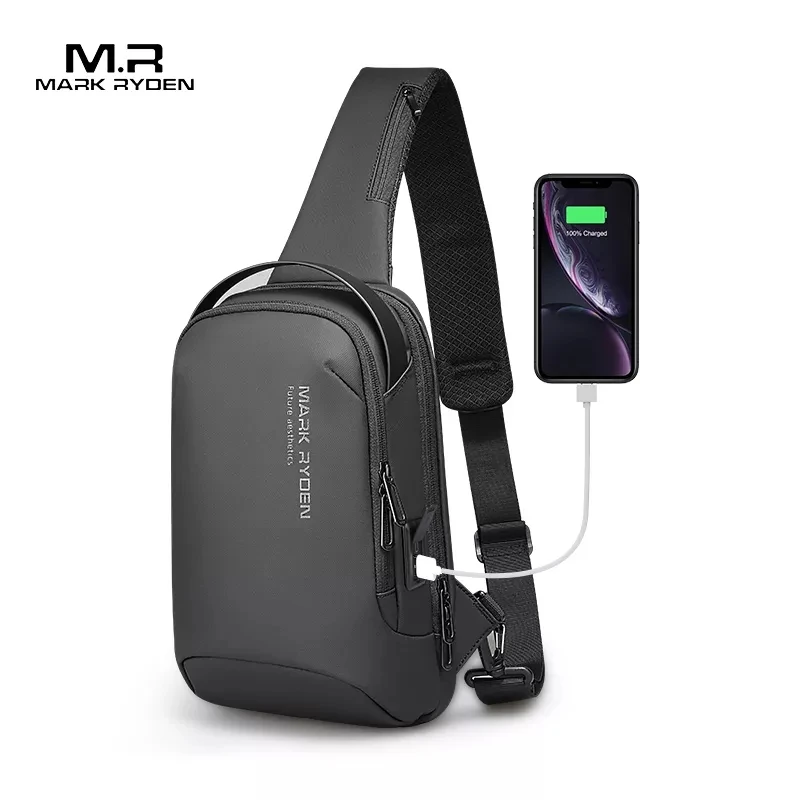 Mark Ryden-Bolso de hombro para hombre, bolsa de pecho deportiva repelente al agua, bolsos cruzados antirrobo, bandolera con carga USB