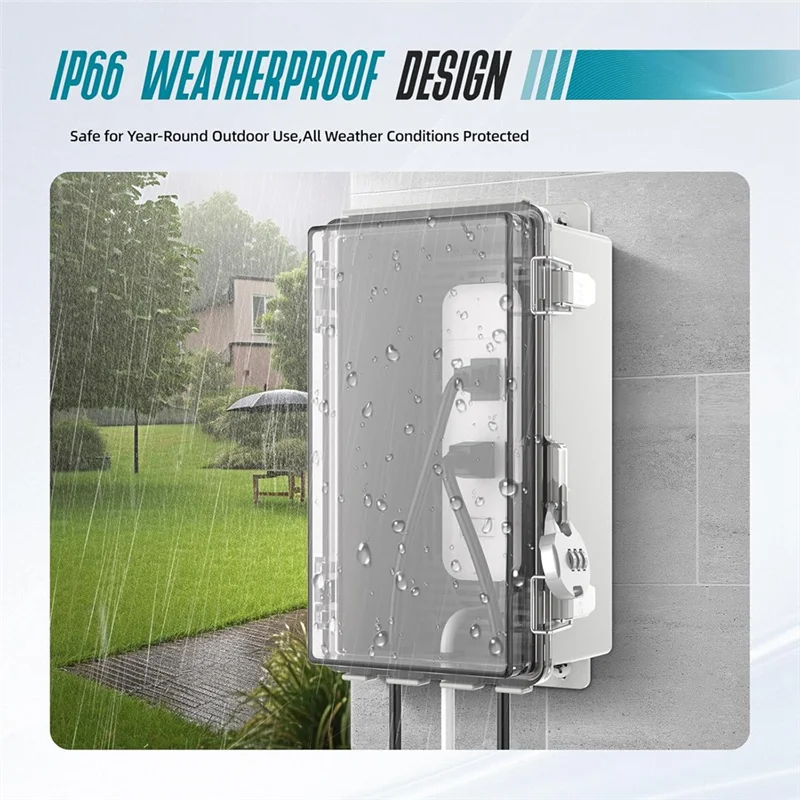 ABKS-Outdoor Waterproof Extension Cord Cover, IP66 Electrical Outlet Box 9" X 5" X 4.3" For Outdoor Power Connections Plug