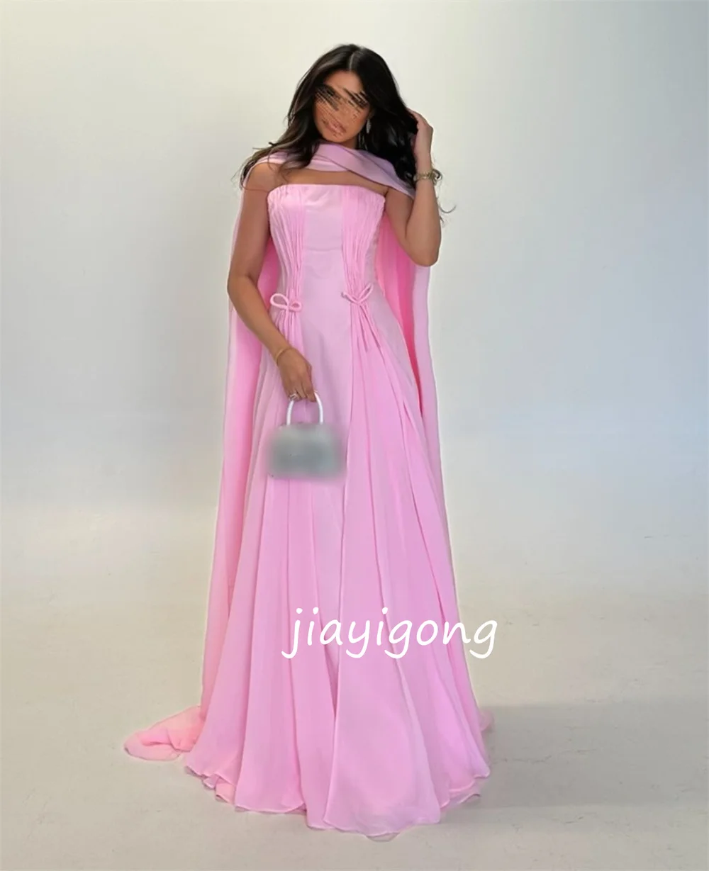 Vestidos largos sin tirantes de corte en A con lazo plisado de gasa de estilo chino personalizados para ocasiones a medida de noche de alta calidad