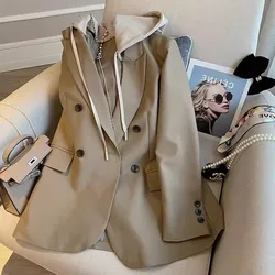 Giacca Casual con cappuccio moda donna primavera andaautunno 2024 nuova vacanza Trench in due pezzi con cuciture Trench