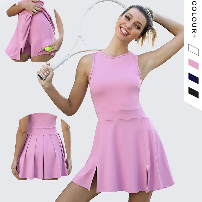 Nude Lulu Yoga tennis skirt elastic quick drying Golf skirt pocket light proof fitness two-piece suit