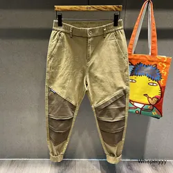 Men's Cargo Pants Patchwork Fried Street Tide Brand Design Overalls Men Outdoors Casual Pants Male Loose Bunched Feet Trousers