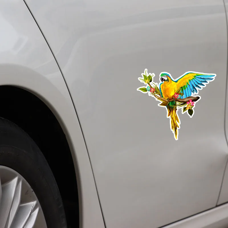 Interesting Parrot with Wings Flight Car Sticker Motorcycle PVC Color Graphic Decoration High Quality Waterproof Decal 14*13cm