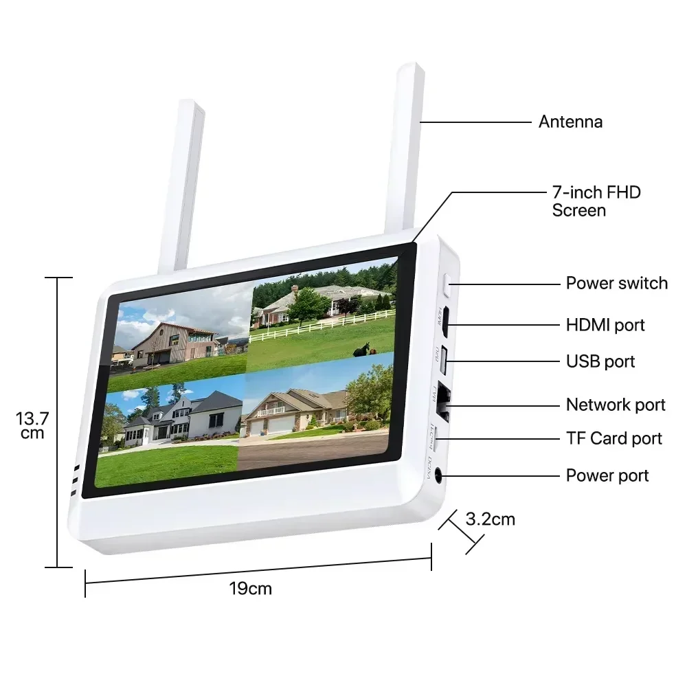 7 Inch Display 8CH WiFi NVR Surveillance Kit 4x 8MP Dual Lens PTZ Cameras 4K UHD Outdoor IP66 CCTV System Motion Alert iCSee App