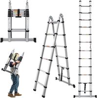 12.5FT/3.8M Folding Ladders Aluminum Telescopic Multi-Purpose Foldable Telescoping Ladder Ladder Extension Ladder Home Tools