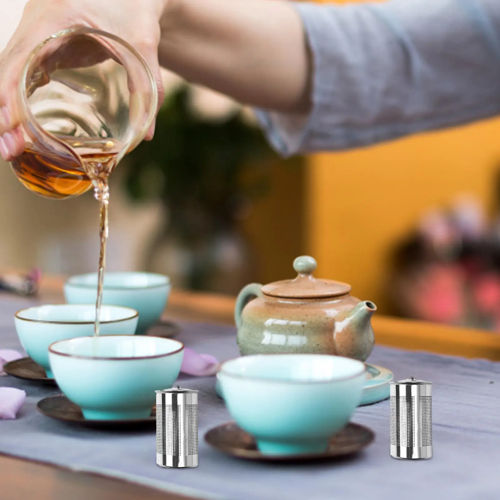 Tea Steeper Reusable Stainless Steel Seasoning Filter Chain Hook Cooking Infuser for Home Bar Restaurant Cafe Shop Adult Elderly