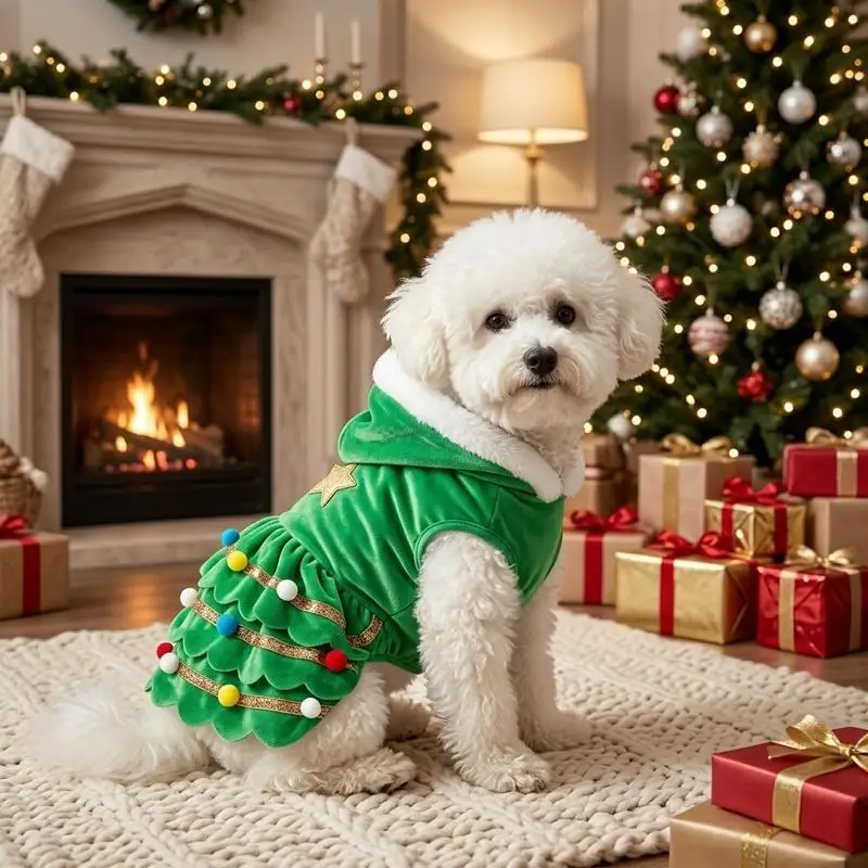 1 pet Christmas green hat Christmas tree dress suitable for cats, dogs, Christmas holiday gift decoration and matching use