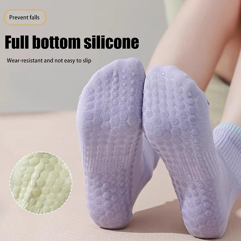 Yoga Pilates Trampoline Women Socks Adult Silicone Anti-Slip Grip Cotton Socks Floor Foot Massage Ankle Socks Marathon Running