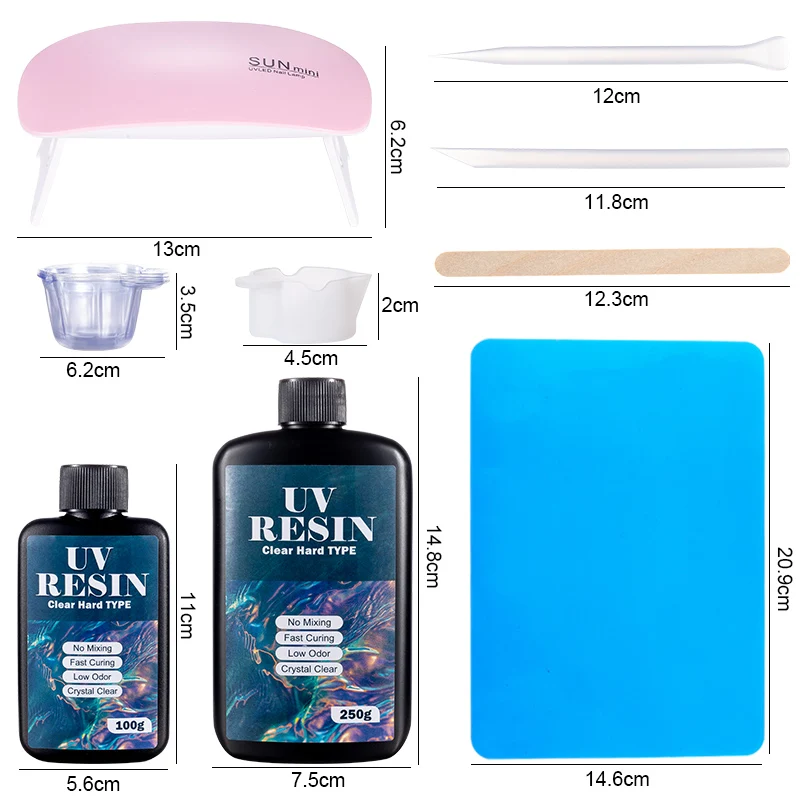 Hard UV Resin Glue Kit Fast Curing Epoxy Resin UV Glue with Mixing Tools for Starter Supplies for Art Craft Jewelry Making DIY