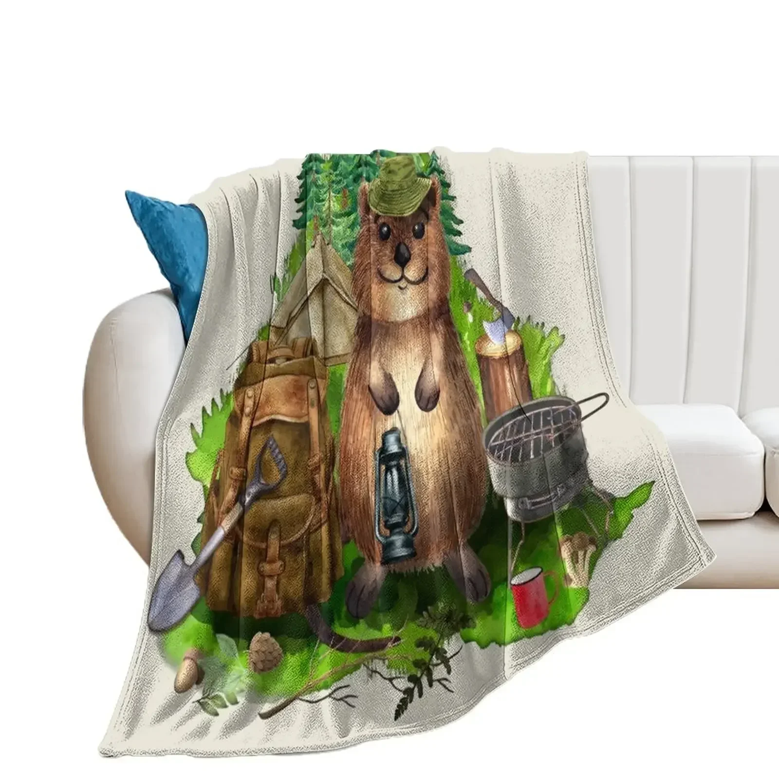 

Happy Quokka Camping is happiness Throw Blanket Sofa Quilt Soft Blankets