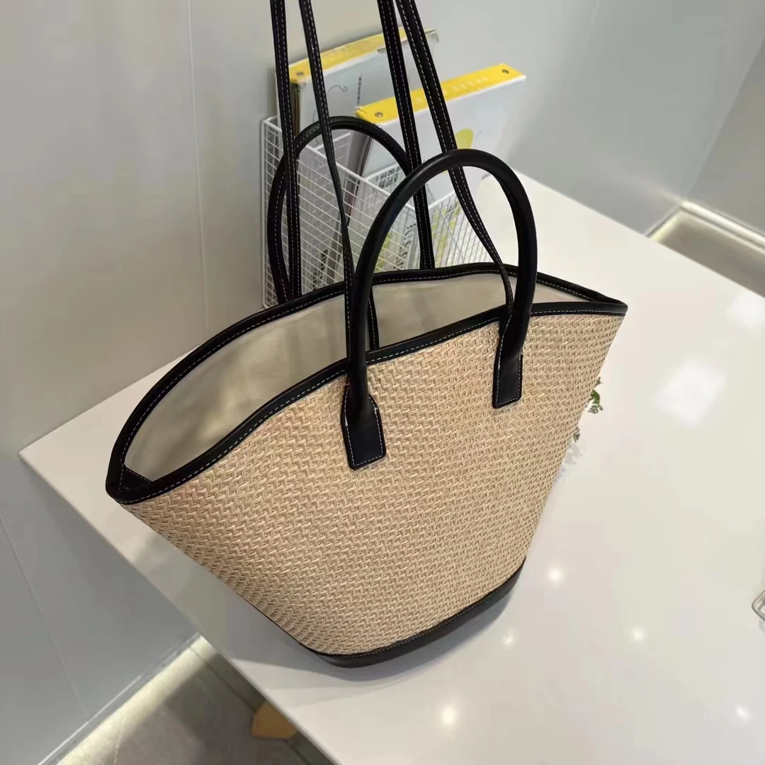 FIRMRANCH Summer New Versatile Fashion Grass Weave Contrast Color Large Capacity Vacation Handheld Beach Bag Single Shoulder Bag