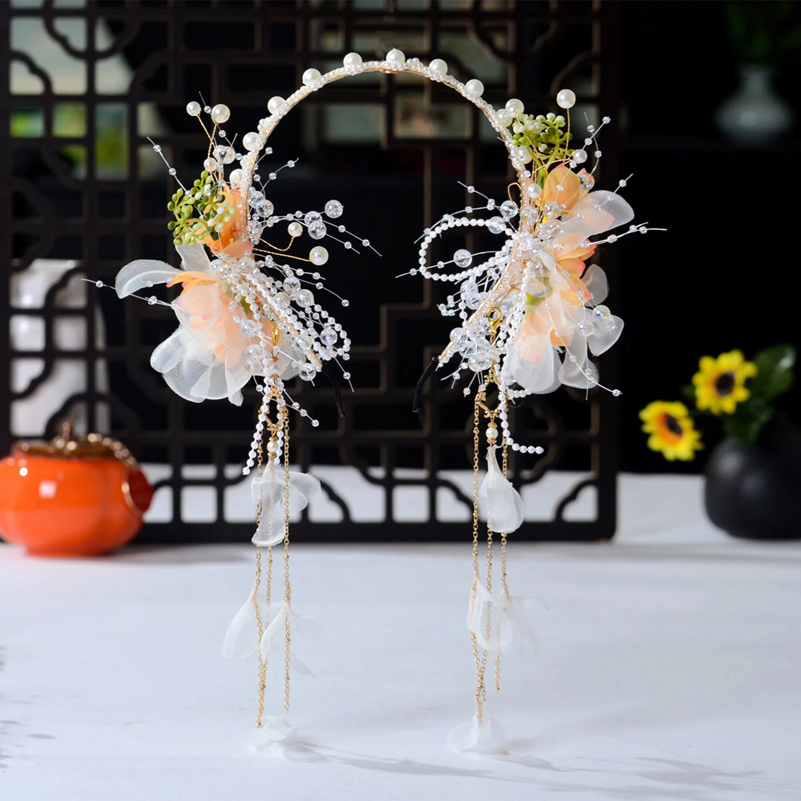 

Fairy Tassel Hairband Chinese Style Party Tiaras For Girls Retro Flower Pearl Hair Hoop Vintage Han Costume Hair Accessories